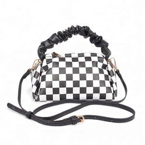 BNWT Checker Board Printed Scrunchy Top Handle Crossbody Swing Bag Checker Print
